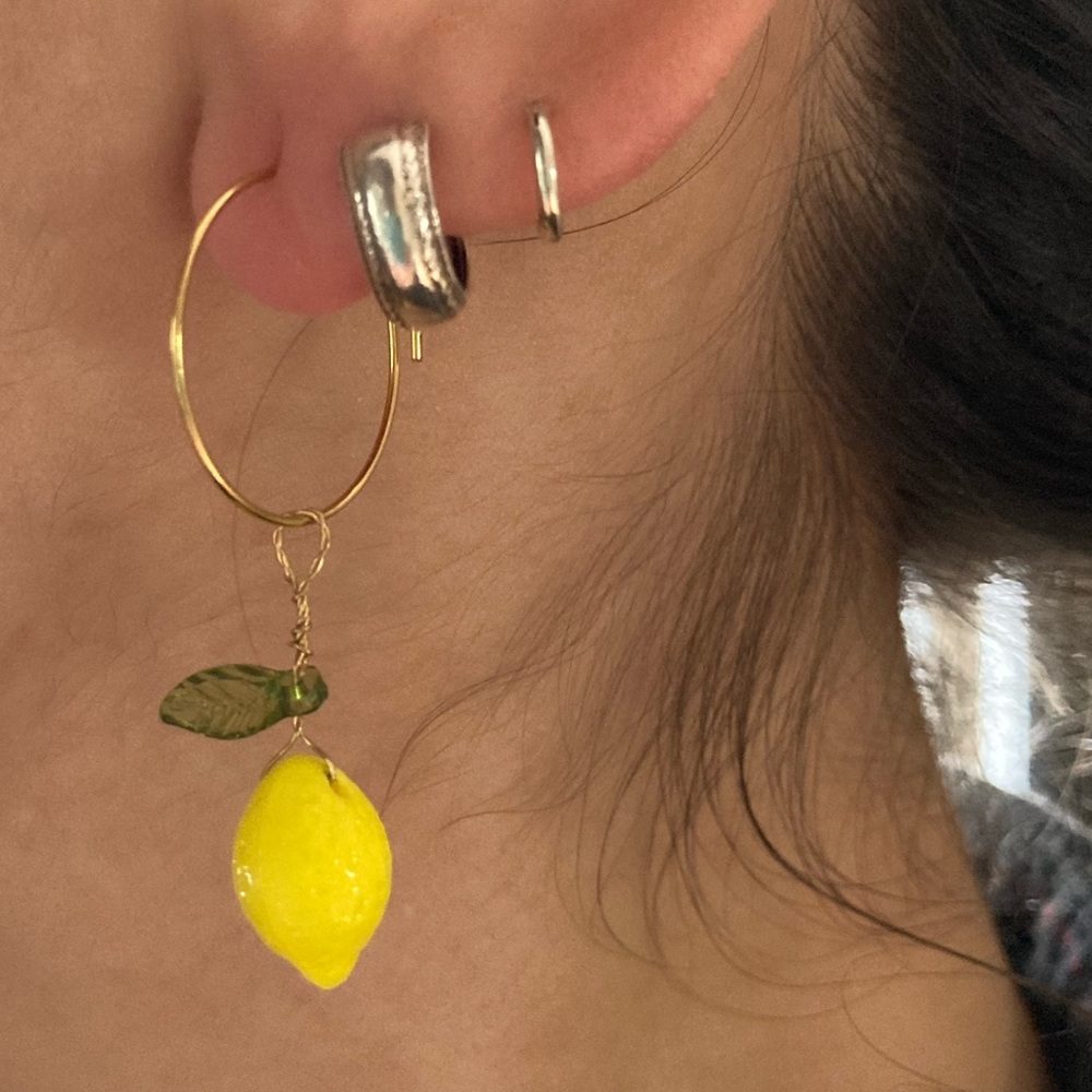 Handmade lemon hoop earrings